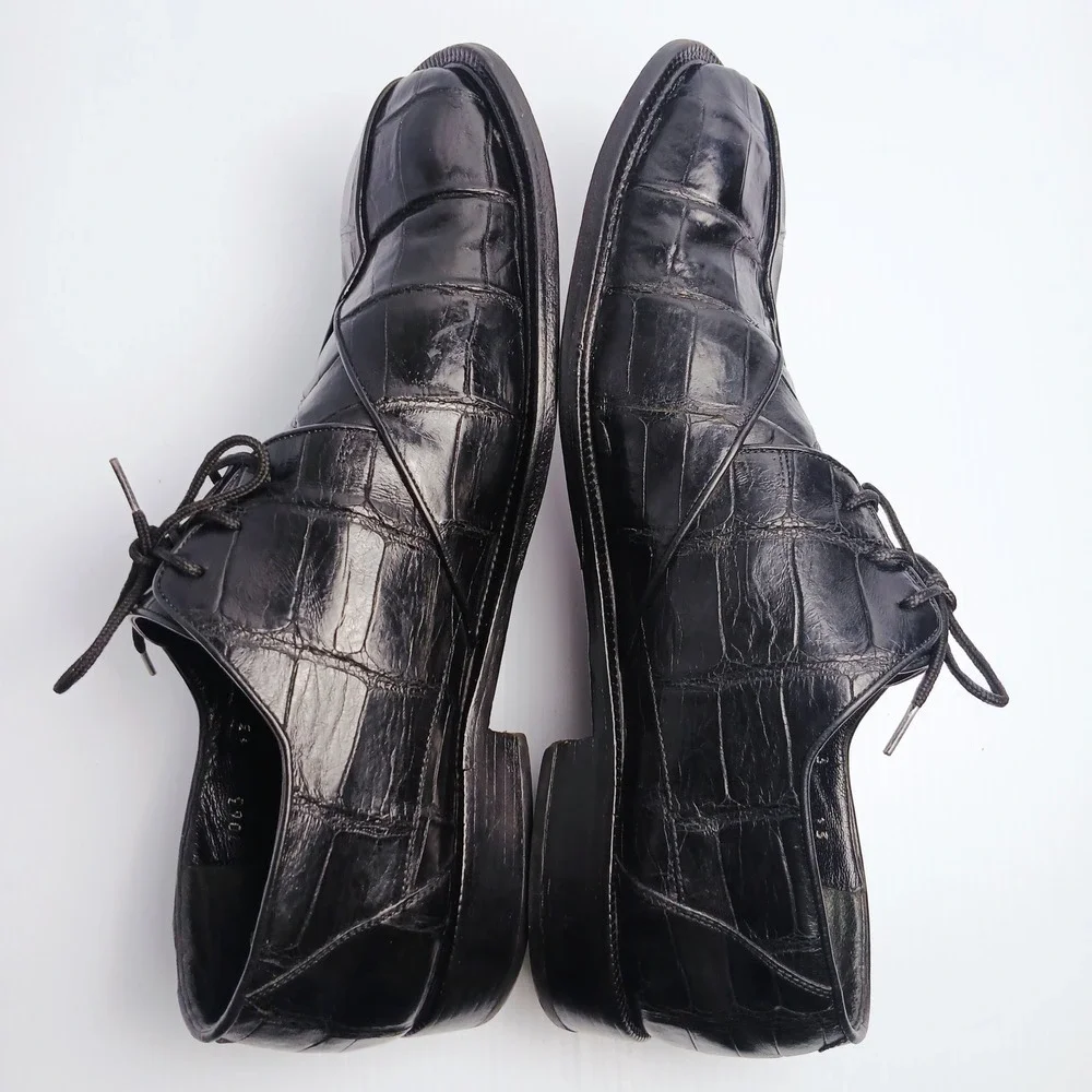 Fennix Italy Mens Alligator Dress Shoes Black Square Toe Size 13